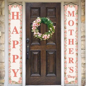 Happy Mother's Day Porch Banner I Love Mom Pink Rose Floral Holiday - Picture 1 of 5