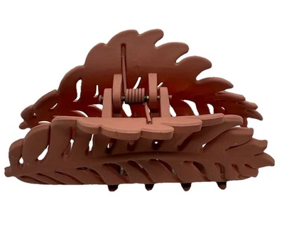 Leaf Cutout Hair Claw Clip Matte Terracotta Pink Jumbo Banana Grip Barrette 4” - Image 1 of 4