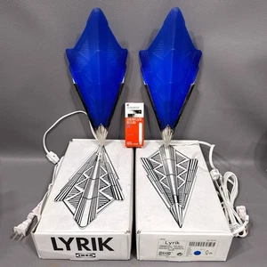 Pair of Vintage 1990s IKEA Lyrik Blue Glass Art Deco Inspired Sconces Wall Lamp - Picture 1 of 16