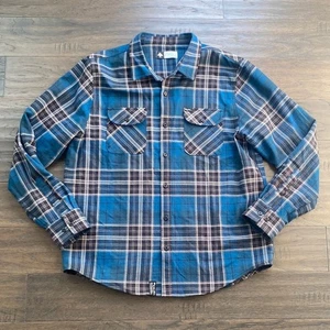 LRG Plaid Shirt Mens Sz Large Blue Black Midweight Utility Campcore Gorpcore - Picture 1 of 6
