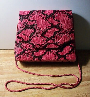 Bolso de mano/cartera/bolso bandolera vintage con estampado de piel de serpiente-rosa y negro Foto 1 de 4