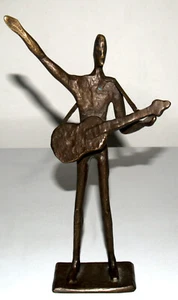 Solid Brass Brutalist Saluting Guitar Player Sculpture Figurine 10.5in - Picture 1 of 6