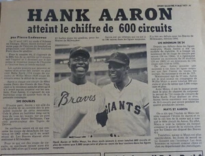 MLB BASEBALL PHOTO PRINT COVER NEW PAPER HANK AARON 600 HOMERUNS WITH WILLY MAYS - Picture 1 of 1