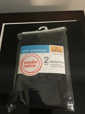 NUEVO PAQUETE DE 2 PANTIMEDIAS NEGRAS TRANSPARENTES PARA NIÑA TALLA 12-16 WONDER NATION Foto 1 de 4