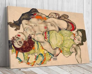 Female Lovers, 1915 Egon Schiele mounted canvas print - Picture 1 of 9