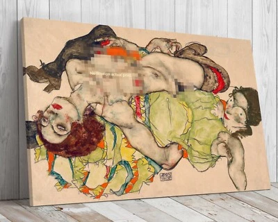 Mujeres amantes, impresión en lienzo montada Egon Schiele 1915 Foto 1 de 4