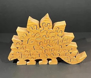 Handmade Wooden Dinosaur Sculpture Stegosaurus Carved Wood Puzzle Art Gift 11x8" - Picture 1 of 11