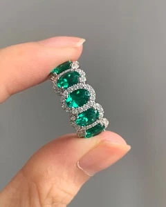 5.50 Ct Oval Cut Lab Created Emerald Diamond Engagement Ring 14K White Gold 6 7 - Picture 1 of 8