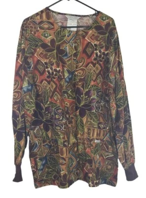 Vintage Womens Long Sleeve Cherokee Scrub Top 80s 90s SZ L Floral Multicolor  - Image 1 of 4