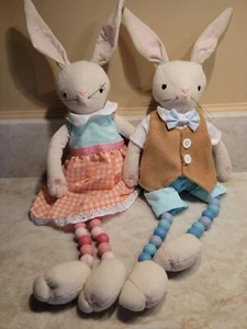 Handmade Stuffed Easter Rabbit  Bunny  Girl Boy  Beaded Legs Dressed  - Picture 1 of 7