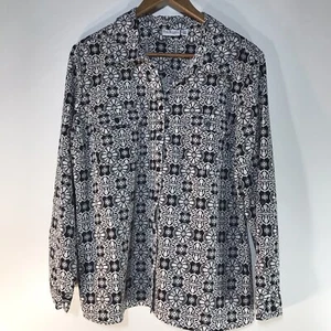 Kim Rogers Petite Blk/Wht Geometric Button Up Dress Shirt Womens Size PXL - Picture 1 of 9