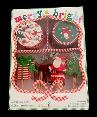 NEW Meri Meri Cupcake Kit Santa Present Tree Reindeer 24 Cucake Cases Toppers - Image 1 of 2