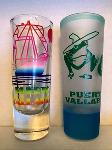 2 Puerto Vallarta Tall 4” Shot Glasses 1 Clear Painted 1 Frosted Frog - Picture 1 of 12