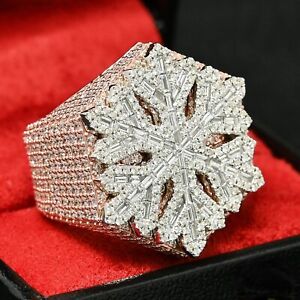 14K Rose Gold Plated Silver 9 Carat Simulated Diamond Snowflake Pinky Band Ring