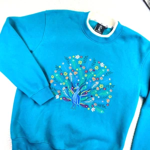 Sudadera King Universal Mujer S Años 90 Azul Bordado Pavo Real Doble Cuello - Imagen 1 de 10