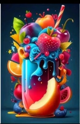 Kit de pintura de diamante 5D copo de frutas colorido transbordante uva morango 20x30cm - Imagem 1 de 4