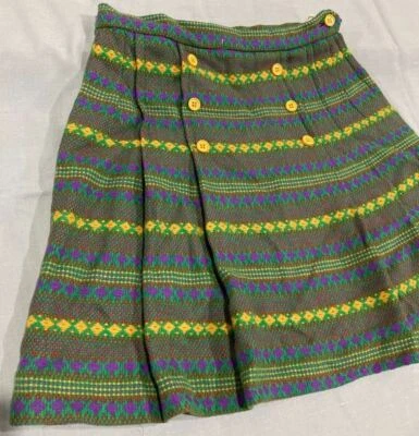 Vintage Woman's Ladies Skirt Ultra Mini Green Wool Coarse Rockabilly 1960s Petit - Image 1 of 4