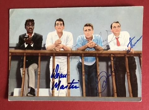 Frank Sinatra  Dean Martin Peter Lawford signed Ratpack postcard + COA Cover