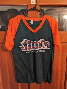 Vtg 80s Jims Motorcycle Sales Show Johnson City TN L VNeck Shirt Harley Davidson - Picture 1 of 5