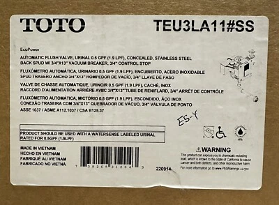 Válvula de descarga urinaria de ultra alta eficiencia TOTO EcoPower 0,5 GPF TEU3LA11#SS Foto 1 de 4