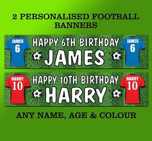 2 PERSONALISED FOOTBALL SHIRT BIRTHDAY PARTY BANNER UNITED CITY TEAM ANY COLOUR
