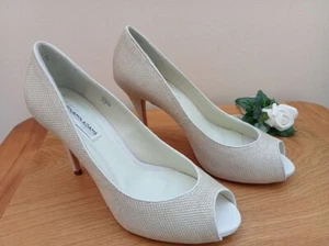 Benjamin Adams Ivory Wedding Party Shoes peep toe high heel platform Size 5 - Picture 1 of 7