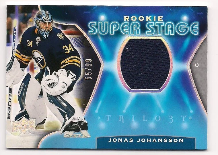 Jonas Johansson 20-21 Upper Deck TriLogy Rookie Super Stage Game Jersey /99 - Image 1 of 1