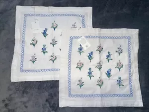 Laura Ashley Pillow Shams Embroidered Blue White Floral Cottage Set 2 Handmade - Picture 1 of 16