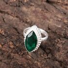 Natural Green Emerald Gemstone Band Ring Size  925 Silver For Girls