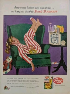 1958 vintage Post Toasties Corn Flakes print ad, Illustration By Dick Sargent. - Picture 1 of 1
