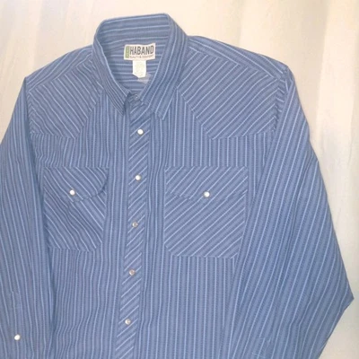 Camisa Haband Manga Larga Perla A Presión Para Hombre Grande Azul Western Rodeo Foto 1 de 4