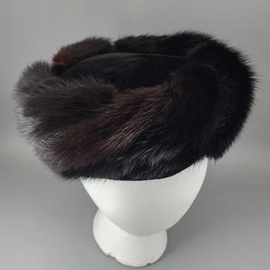 Cappello vintage Lane Bryant pelliccia scura stile russo Pillbox, taglia unica - Foto 1 di 9