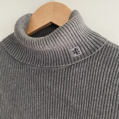 Lauren Ralph Lauren Sweater Womens PS Ribbed Turtleneck Grey Preppy Logo - Image 1 of 4