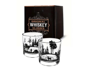 Forest Landscape Whiskey Glasses Set of 2 / Durable Tumblers Perfect Gift in Box - Picture 1 of 7