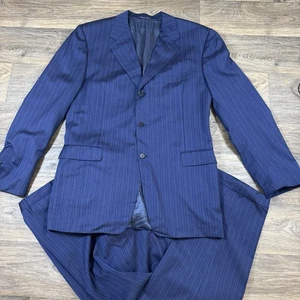 LESEN*** Canali 2 Teiler Anzug US 44L Hose 36x32 blau gestreift 100% Wolle zwei Knöpfe - Bild 1 von 24