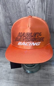 Harley Davidson Racing Snapback Cap Woven Screamin Eagle Satin Orange Hat - Picture 1 of 9