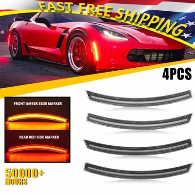 For 14-19 Chevy Corvette Full C7 LED Clear Turn Side Signal Marker Lights 4pcs - Image 1 of 4