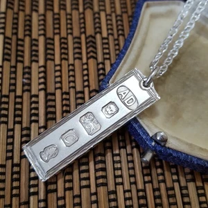 Collar vintage de plata de ley 925, colgante de lingote vintage, fechado 1977 - Imagen 1 de 6