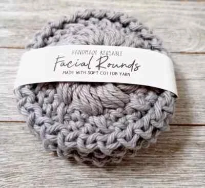 Crochet Hecho a Mano Spa Almohadilla Facial Redonda Exfoliante Reutilizable Suave Plata Gris Juego de 3 piezas Foto 1 de 3