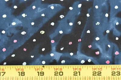 22" Long, Pink & Green Dots on Blue Batik-Look Print Quilt Cotton, P3185 - Image 1 of 4