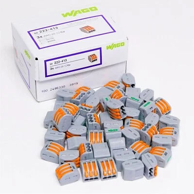 Wago 3-Conductor Lever-Nuts 222-413 Wire Splice Terminal Block Box of 50 - Image 1 of 4