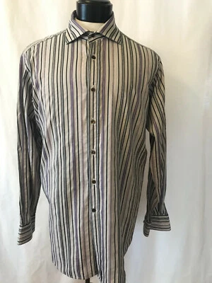 ETRO Men's Striped Shirt Size 42 Made in Italy Cotton Blue/Lavender/Pink  - Image 1 of 4