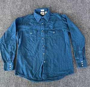 Lee Mens VTG Western Shirt Blue Flannel Striped Pearl Snap 1990s Cowboy Ranch - Picture 1 of 11
