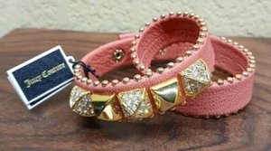 Juicy Couture Kristalle Pave Pyramide Pfirsichfarben Doppel Wickel Leder Armband - Bild 1 von 4