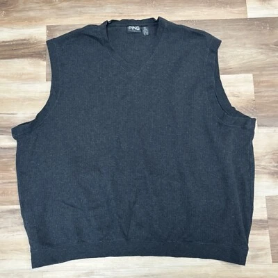 PING Sweater Vest Mens XXL Gray V Neck Ribbed 100% Cotton Golf - Image 1 of 4