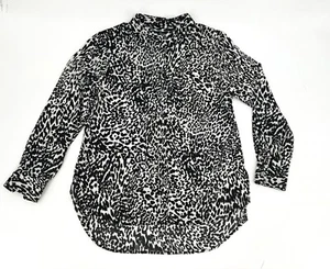 Vince Camuto Shirt Womens Small Black white Animal Print Button Up Long Sleeve - Picture 1 of 8