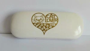 Cat Lover Design Hard shell Glasses / Sunglasses Case, White with Gold NEW - Picture 1 of 2