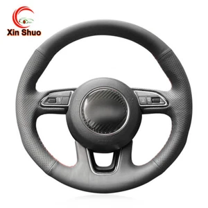 Black Artificial Leather Car Steering Wheel Cover for Audi Q3 8U Q5 8R Q7 4L SQ5 - Picture 1 of 14