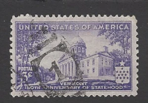 Scott# 903  3c Vermont Statehood with NUMERAL "1" Cancel - (A-1) - Picture 1 of 2
