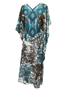 Free Size Kaftan Tunic Holiday Dress Beach Cover up fits 14,16,18,20,22,24 - Picture 1 of 4
